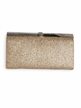 BEBE Gold Glitter Clutch Evening Bag Sparkle Formal Party Handbag Glam